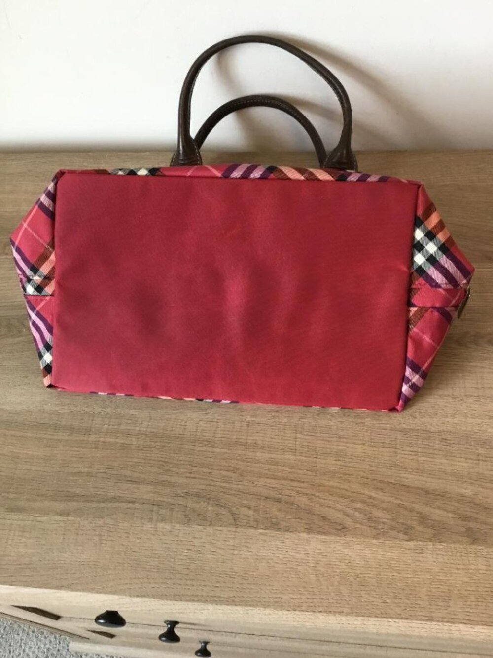 Burberry Blue Label Red Nova Check Mini Tote Bag w/Brown Leather Handles EUC - Picture 6 of 11
